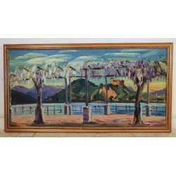 QUADRO DIPINTO olio tela Carlo Monti PAESAGGIO ROCCA ANGERA Lago Maggiore ARONA