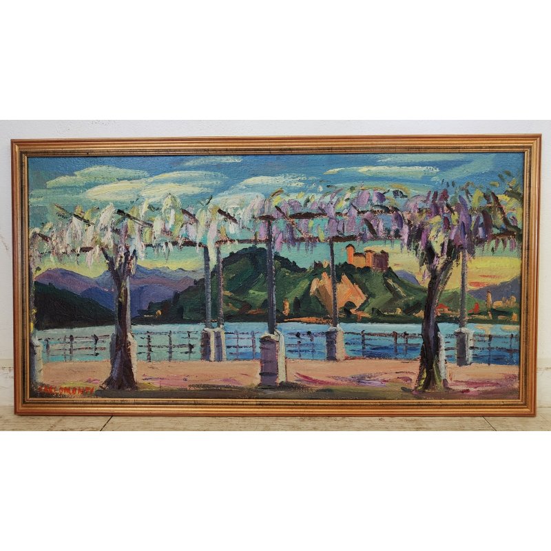 QUADRO DIPINTO olio tela Carlo Monti PAESAGGIO ROCCA ANGERA Lago Maggiore ARONA