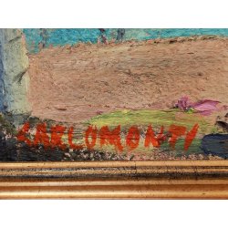 QUADRO DIPINTO olio tela Carlo Monti PAESAGGIO ROCCA ANGERA Lago Maggiore ARONA