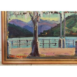 QUADRO DIPINTO olio tela Carlo Monti PAESAGGIO ROCCA ANGERA Lago Maggiore ARONA