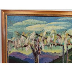 QUADRO DIPINTO olio tela Carlo Monti PAESAGGIO ROCCA ANGERA Lago Maggiore ARONA