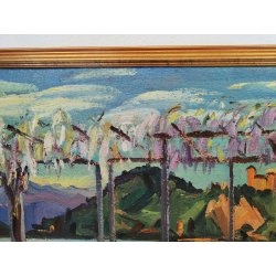 QUADRO DIPINTO olio tela Carlo Monti PAESAGGIO ROCCA ANGERA Lago Maggiore ARONA