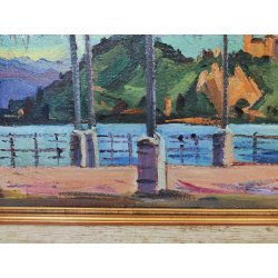 QUADRO DIPINTO olio tela Carlo Monti PAESAGGIO ROCCA ANGERA Lago Maggiore ARONA
