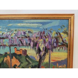 QUADRO DIPINTO olio tela Carlo Monti PAESAGGIO ROCCA ANGERA Lago Maggiore ARONA