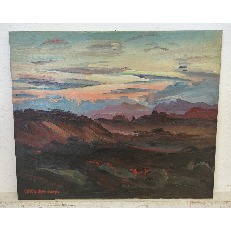 QUADRO DIPINTO olio tela Carlo Monti Arona PAESAGGIO BOSCO ALBA Lago Maggiore