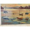 QUADRO DIPINTO olio tela Carlo Monti PAESAGGIO TRAMONTO Meina Lago Maggiore SHIP