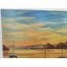 QUADRO DIPINTO olio tela Carlo Monti PAESAGGIO TRAMONTO Meina Lago Maggiore SHIP