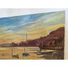 QUADRO DIPINTO olio tela Carlo Monti PAESAGGIO TRAMONTO Meina Lago Maggiore SHIP
