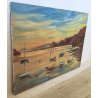 QUADRO DIPINTO olio tela Carlo Monti PAESAGGIO TRAMONTO Meina Lago Maggiore SHIP