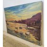 QUADRO DIPINTO olio tela Carlo Monti PAESAGGIO TRAMONTO Meina Lago Maggiore SHIP