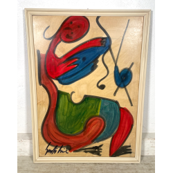 QUADRO DIPINTO TECNICA MISTA Aldo Gentilini COMPOSIZIONE ASTRATTA DESIGN '70
