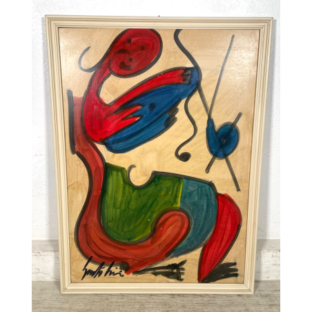 QUADRO DIPINTO TECNICA MISTA Aldo Gentilini COMPOSIZIONE ASTRATTA DESIGN '70