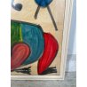 QUADRO DIPINTO TECNICA MISTA Aldo Gentilini COMPOSIZIONE ASTRATTA DESIGN '70