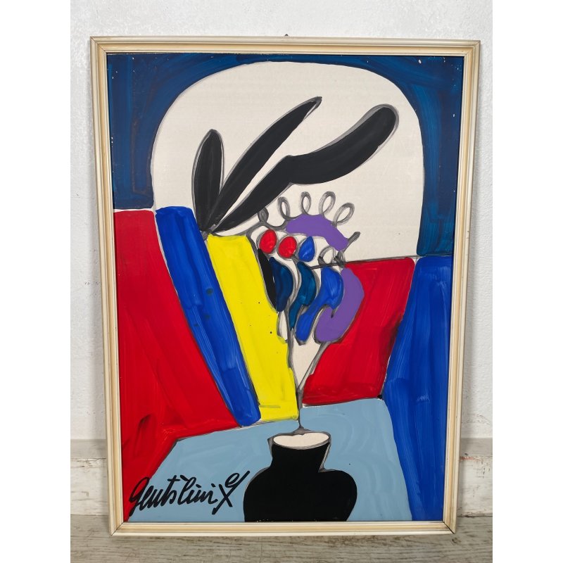 QUADRO DIPINTO TECNICA MISTA Aldo Gentilini COMPOSIZIONE ASTRATTA VINTAGE '70