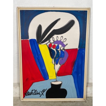 QUADRO DIPINTO TECNICA MISTA Aldo Gentilini COMPOSIZIONE ASTRATTA VINTAGE '70