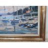 QUADRO DIPINTO olio tela Carlo Monti PAESAGGIO BARCHE ALBA Meina Lago Maggiore