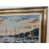 QUADRO DIPINTO olio tela Carlo Monti PAESAGGIO BARCHE ALBA Meina Lago Maggiore