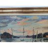 QUADRO DIPINTO olio tela Carlo Monti PAESAGGIO BARCHE ALBA Meina Lago Maggiore