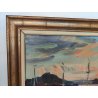 QUADRO DIPINTO olio tela Carlo Monti PAESAGGIO BARCHE ALBA Meina Lago Maggiore