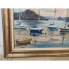 QUADRO DIPINTO olio tela Carlo Monti PAESAGGIO BARCHE ALBA Meina Lago Maggiore