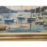 QUADRO DIPINTO olio tela Carlo Monti PAESAGGIO BARCHE ALBA Meina Lago Maggiore