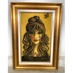 QUADRO MATERICO DESIGN Caizzi DIPINTO ACRILICO TELA Belgirate '85 RITRATTO DONNA