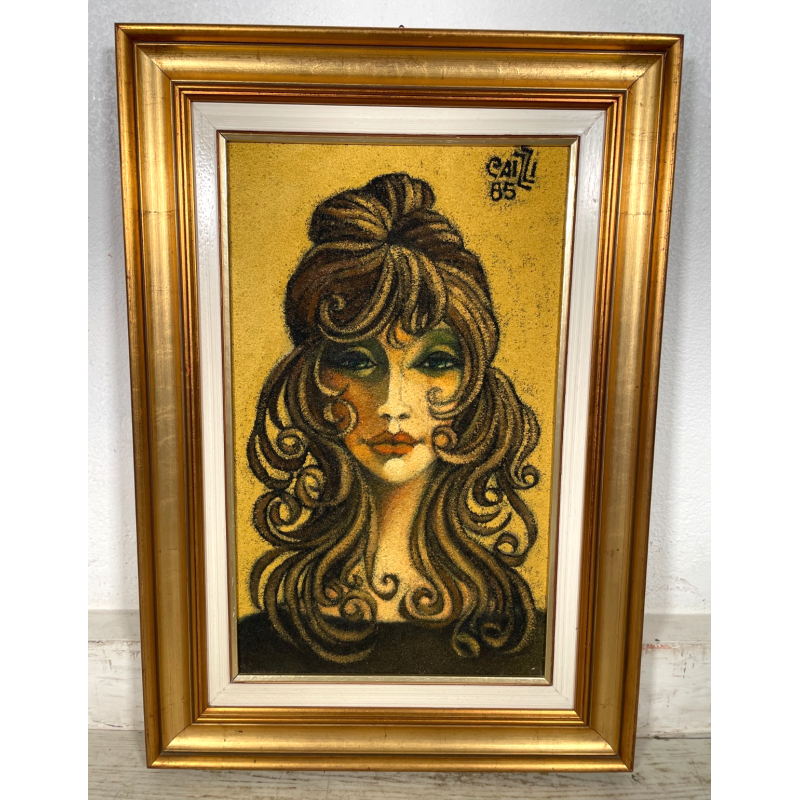 QUADRO MATERICO DESIGN Caizzi DIPINTO ACRILICO TELA Belgirate '85 RITRATTO DONNA