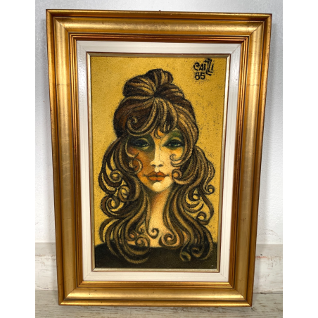 QUADRO MATERICO DESIGN Caizzi DIPINTO ACRILICO TELA Belgirate '85 RITRATTO DONNA