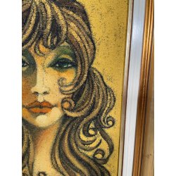 QUADRO MATERICO DESIGN Caizzi DIPINTO ACRILICO TELA Belgirate '85 RITRATTO DONNA