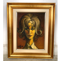 QUADRO MATERICO DESIGN Caizzi DIPINTO ACRILICO TELA Belgirate '83 RITRATTO DONNA