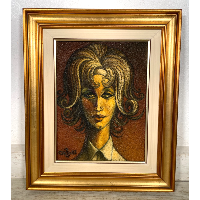 QUADRO MATERICO DESIGN Caizzi DIPINTO ACRILICO TELA Belgirate '83 RITRATTO DONNA