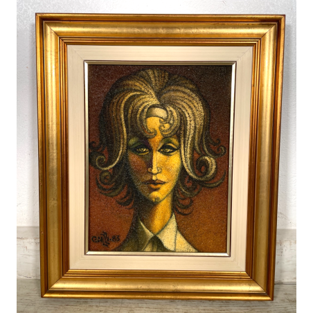 QUADRO MATERICO DESIGN Caizzi DIPINTO ACRILICO TELA Belgirate '83 RITRATTO DONNA