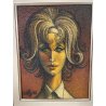 QUADRO MATERICO DESIGN Caizzi DIPINTO ACRILICO TELA Belgirate '83 RITRATTO DONNA