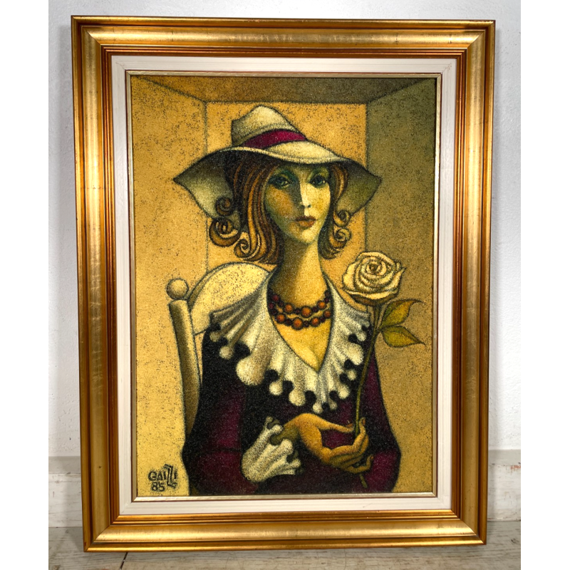 GRANDE QUADRO DESIGN Caizzi DIPINTO ACRILICO TELA Belgirate '85 RITRATTO DONNA