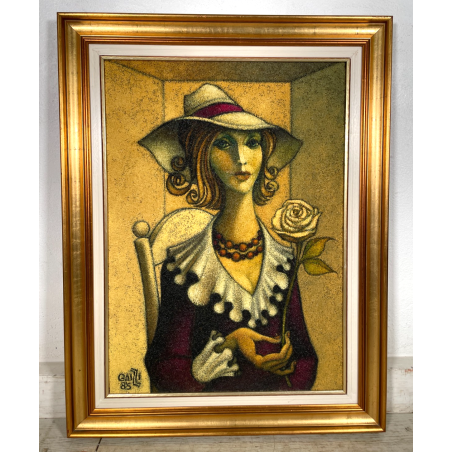 GRANDE QUADRO DESIGN Caizzi DIPINTO ACRILICO TELA Belgirate '85 RITRATTO DONNA