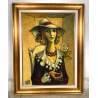 GRANDE QUADRO DESIGN Caizzi DIPINTO ACRILICO TELA Belgirate '85 RITRATTO DONNA