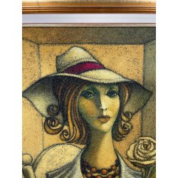 GRANDE QUADRO DESIGN Caizzi DIPINTO ACRILICO TELA Belgirate '85 RITRATTO DONNA