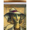 GRANDE QUADRO DESIGN Caizzi DIPINTO ACRILICO TELA Belgirate '85 RITRATTO DONNA