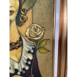 GRANDE QUADRO DESIGN Caizzi DIPINTO ACRILICO TELA Belgirate '85 RITRATTO DONNA