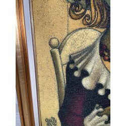 GRANDE QUADRO DESIGN Caizzi DIPINTO ACRILICO TELA Belgirate '85 RITRATTO DONNA