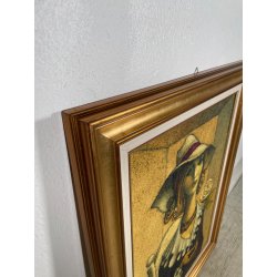 GRANDE QUADRO DESIGN Caizzi DIPINTO ACRILICO TELA Belgirate '85 RITRATTO DONNA