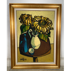 GRANDE QUADRO DESIGN Caizzi DIPINTO ACRILICO TELA Belgirate '85 NATURA MORTA