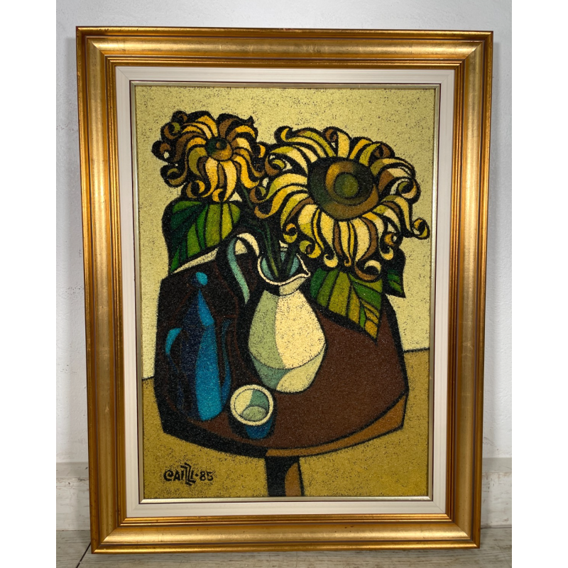 GRANDE QUADRO DESIGN Caizzi DIPINTO ACRILICO TELA Belgirate '85 NATURA MORTA