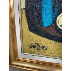 GRANDE QUADRO DESIGN Caizzi DIPINTO ACRILICO TELA Belgirate '85 NATURA MORTA