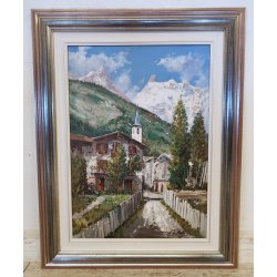 GRANDE QUADRO DIPINTO OLIO TAVOLA D. Marianelli PAESAGGIO Entrèves COURMAYEUR