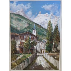 GRANDE QUADRO DIPINTO OLIO TELA D. Marianelli PAESAGGIO Entrèves COURMAYEUR '900