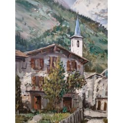 GRANDE QUADRO DIPINTO OLIO TELA D. Marianelli PAESAGGIO Entrèves COURMAYEUR '900