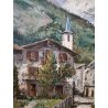 GRANDE QUADRO DIPINTO OLIO TELA D. Marianelli PAESAGGIO Entrèves COURMAYEUR '900