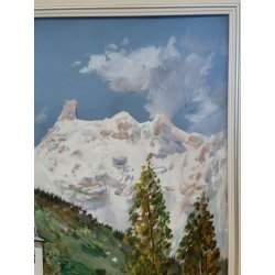 GRANDE QUADRO DIPINTO OLIO TELA D. Marianelli PAESAGGIO Entrèves COURMAYEUR '900