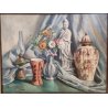 QUADRO DIPINTO OLIO TELA Francesco Rinone 1964 NATURA MORTA Vaso Fiori Statua